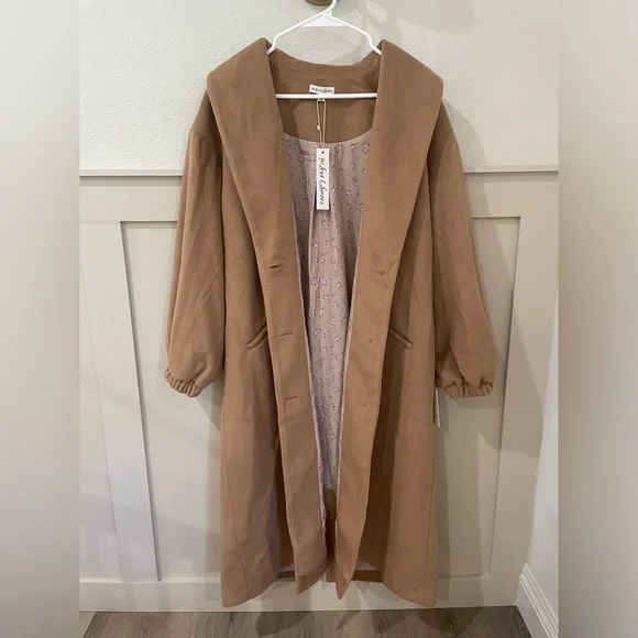 NWT For Love And Lemons Sadie Fleece Coat Long Tan Brown Fall - Picture 7 of 16